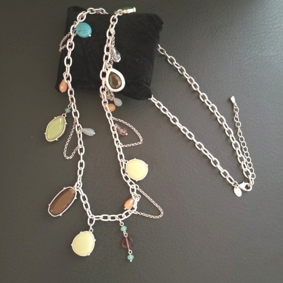 LIA Sophia Long White Chain with Earthtone Stones - Picture 4 of 6